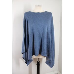 Majestic Filatures 2 M Blue Cotton Cashmere Poncho Sweater Cape Portugal